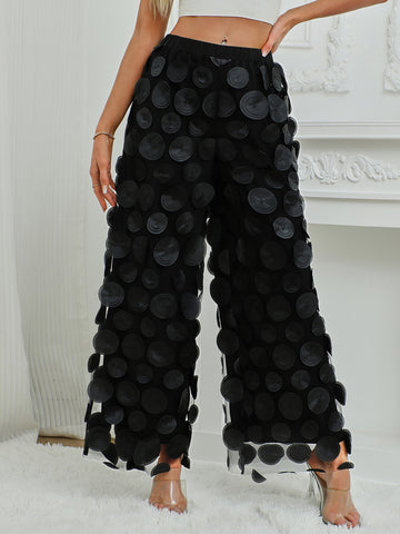 Women’s High-Waist Straight Trousers with Round Cut-Out and Tassel Detail – Elegant Statement Pants